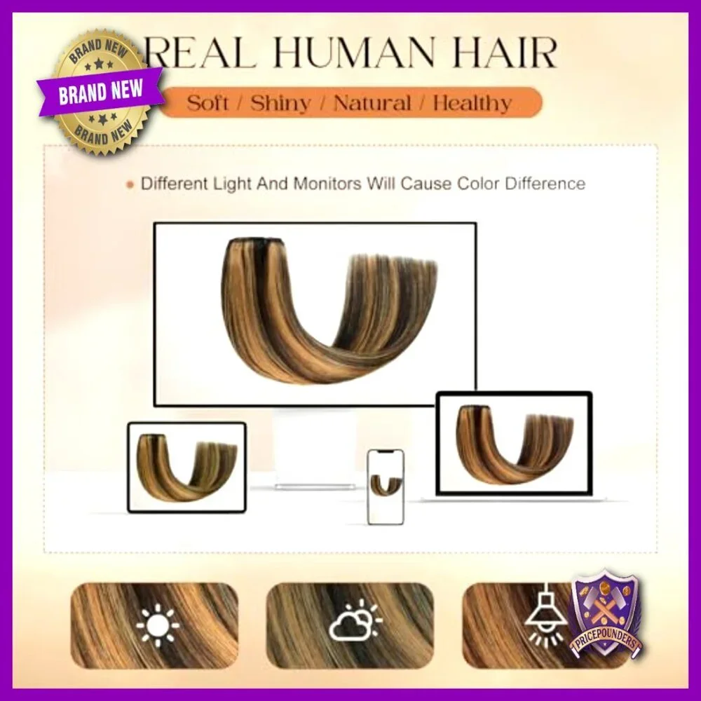 20 Inch Clip In Human Hair Extensions 8 Piece Set Seamless Balayage